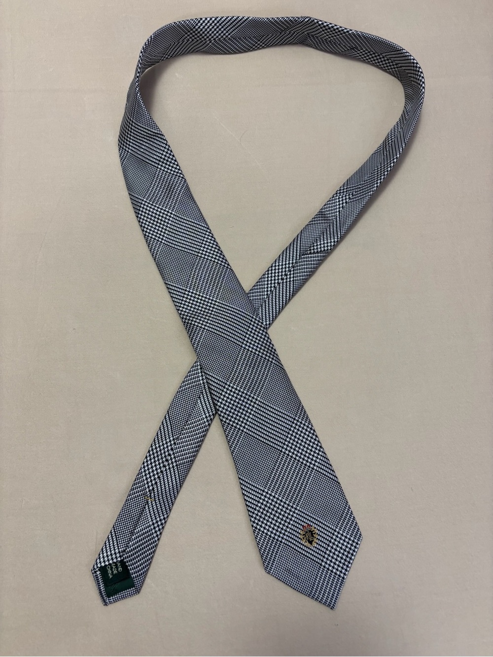 Lauren Ralph Lauren Classic Black & White Glen Plaid Men's 100% Silk Tie